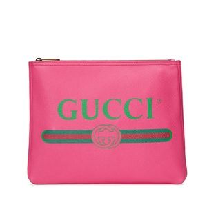 Gucci Pink Leather Zip Clutch Pouch Bag